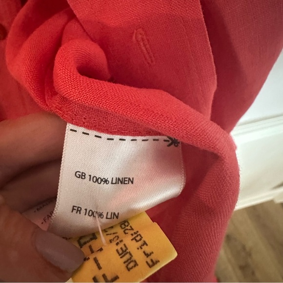Twenty Eight Degrees Deep Coral Long Sleeve Button Up 100% Linen Top Sz XLT GUC - Picture 6 of 7